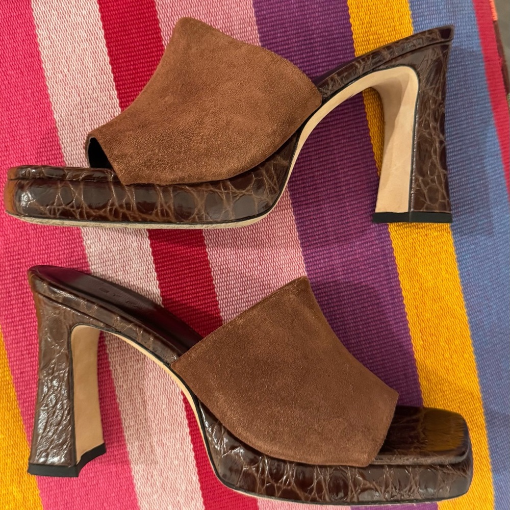 BY FAR Beliz Suede Leather Chunky Platform Mules